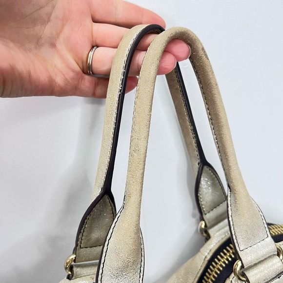 Aimee Kestenberg Tamitha Satchel Champagne Shimmer Gold Leather Hand Bag Large - Picture 7 of 15